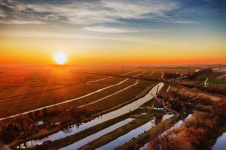 Drone sunset over Meermolen de Onrust