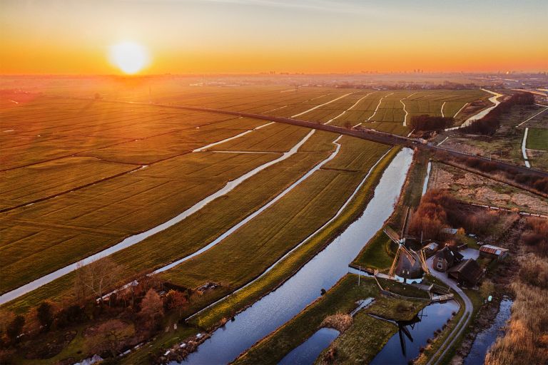 Sunset drone picture of Meemolen de Onrust near Weesp