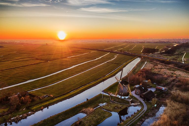 Drone sunset picture of Meermolen de Onrust