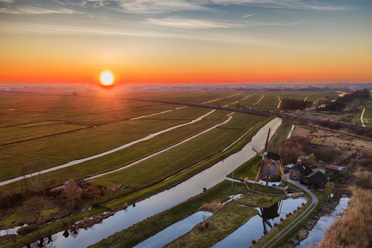 Drone sunset picture of Meermolen de Onrust