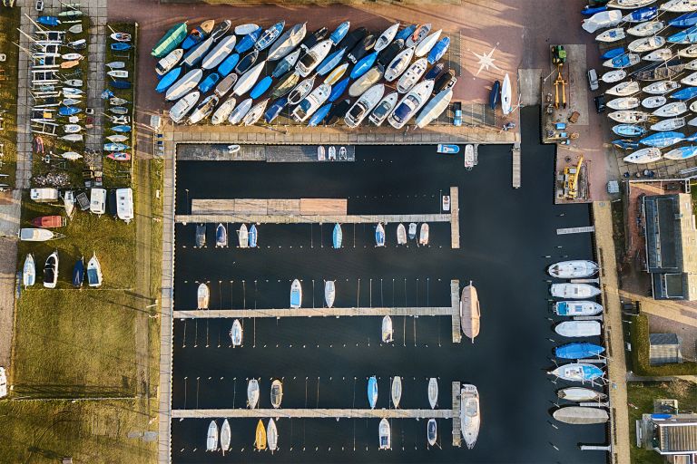 Top-down drone picture of marina near Bunschoten-Spakenburg