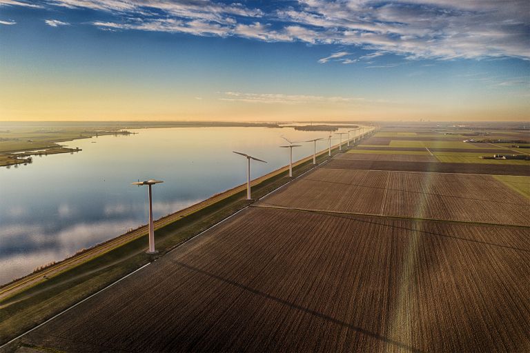 Fields, windmill and lake Eemmeer from my drone