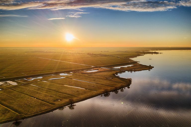 Sunset drone picture over lake Eemmeer