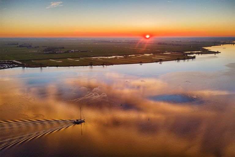 Drone sunset over lake Eemmeer