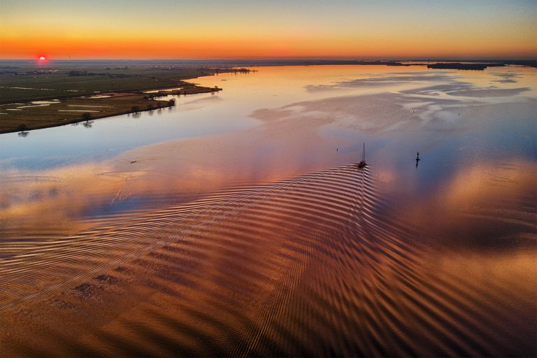 Sunset drone picture of lake Eemmeer