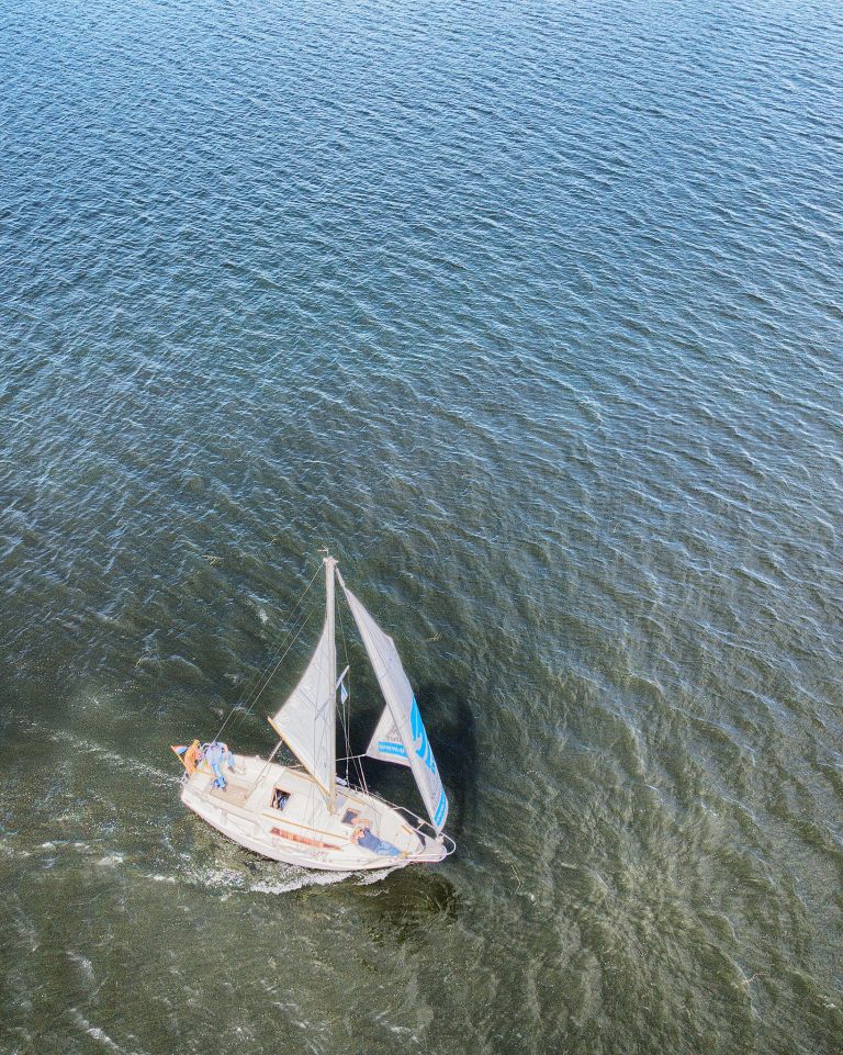 Sailing boat on lake Gooimeer