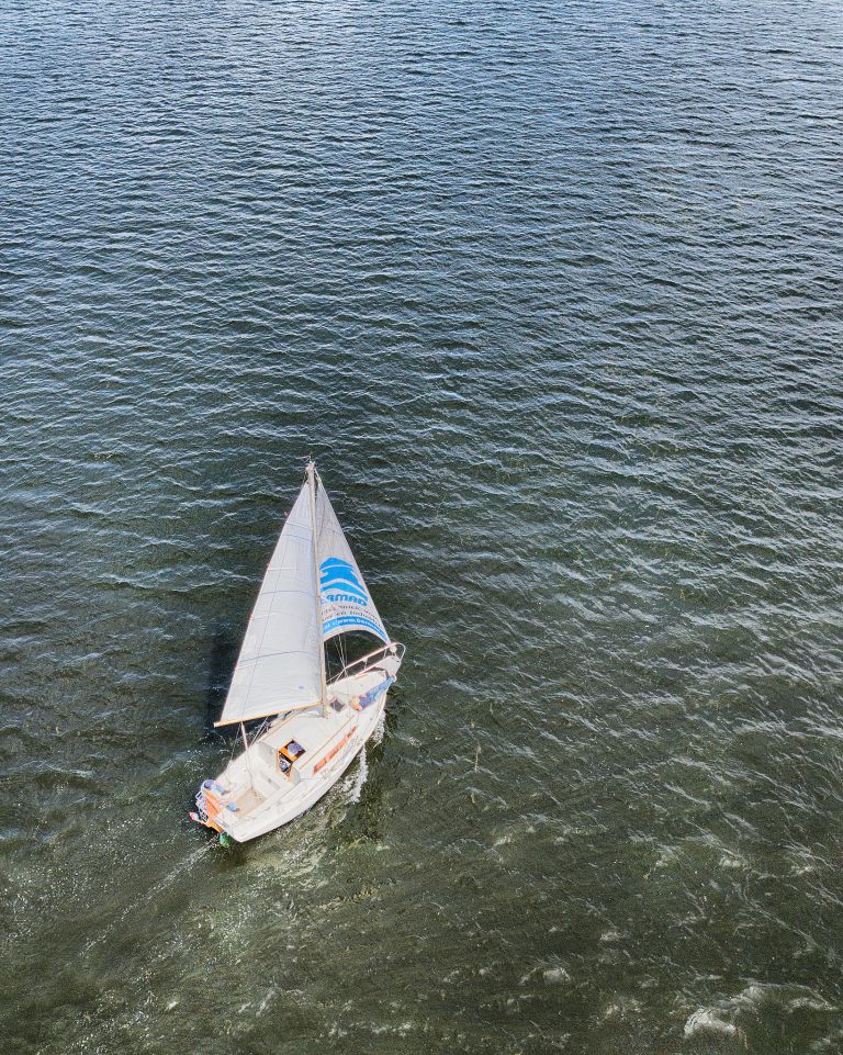 Sailing boat on lake Gooimeer