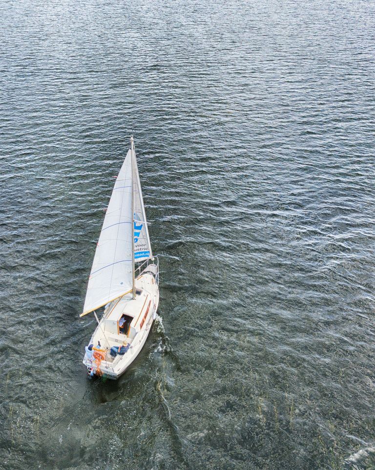 Sailing boat on lake Gooimeer