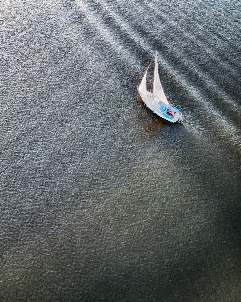 Sailing boat on lake Gooimeer