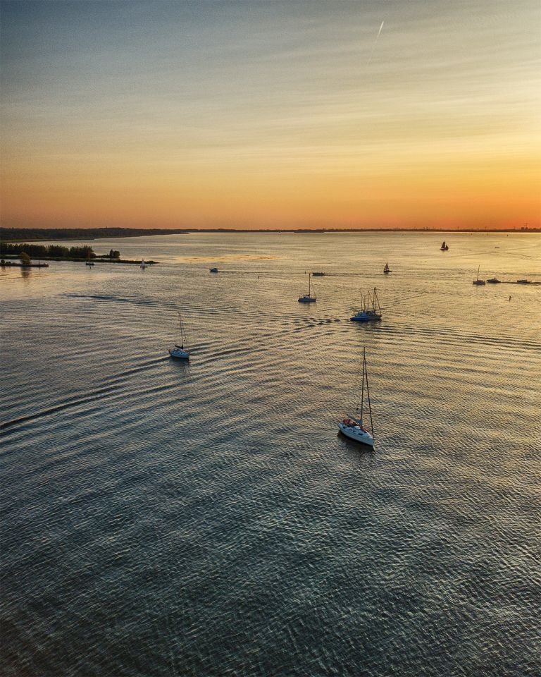 Warm sunset at lake Gooimeer from my drone