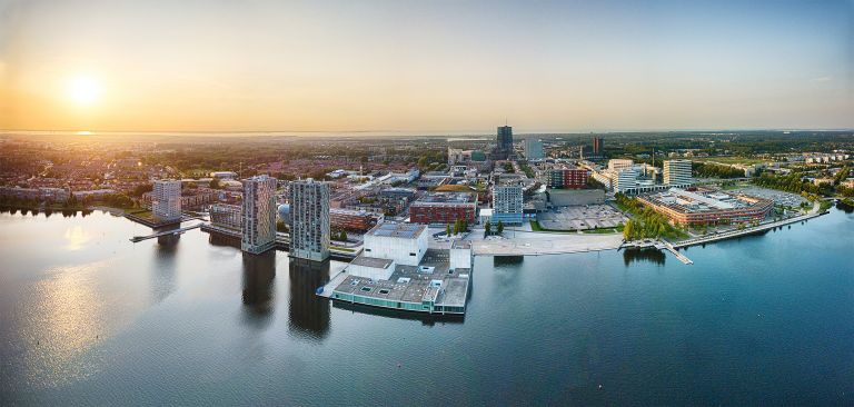 Almere city centre panorama by drone