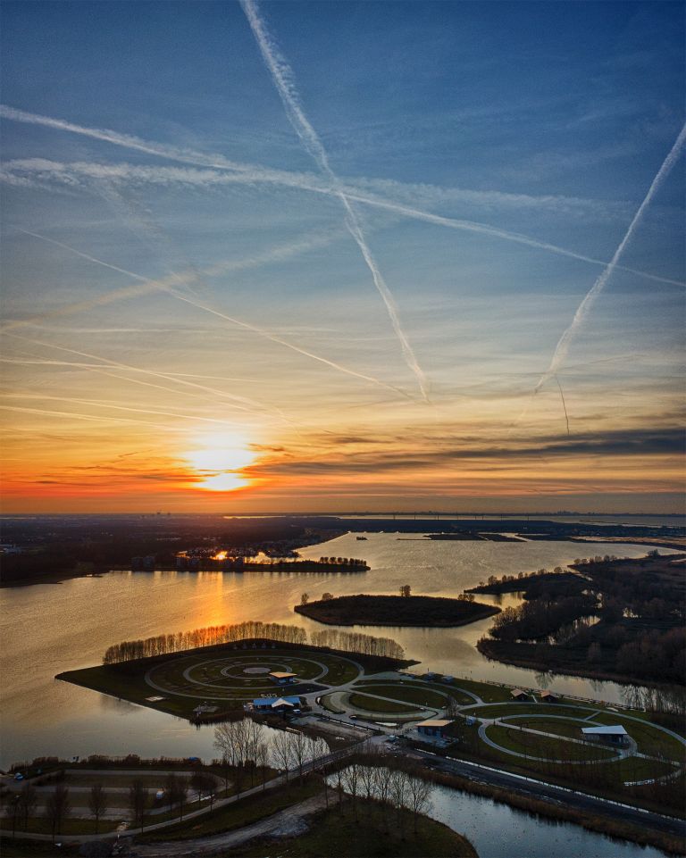 Sunset drone picture of camping Waterhout