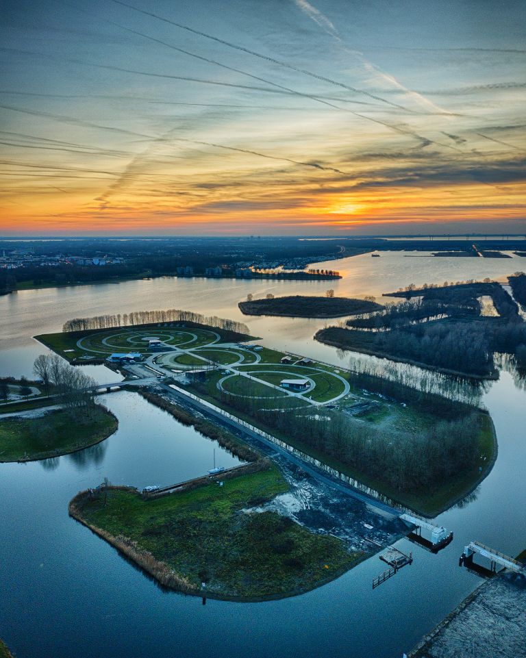 Sunset drone picture of camping Waterhout