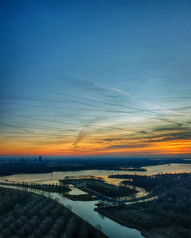 Sunset drone picture of lake Noorderplassen