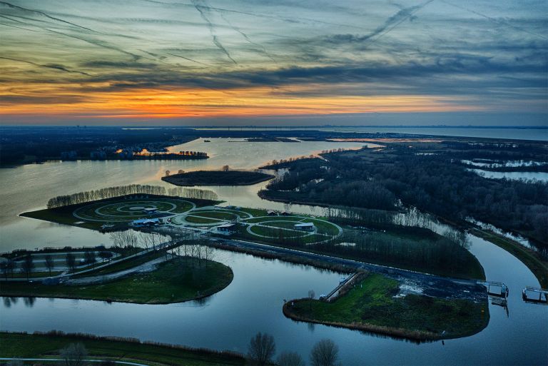 Sunset drone picture of camping Waterhout