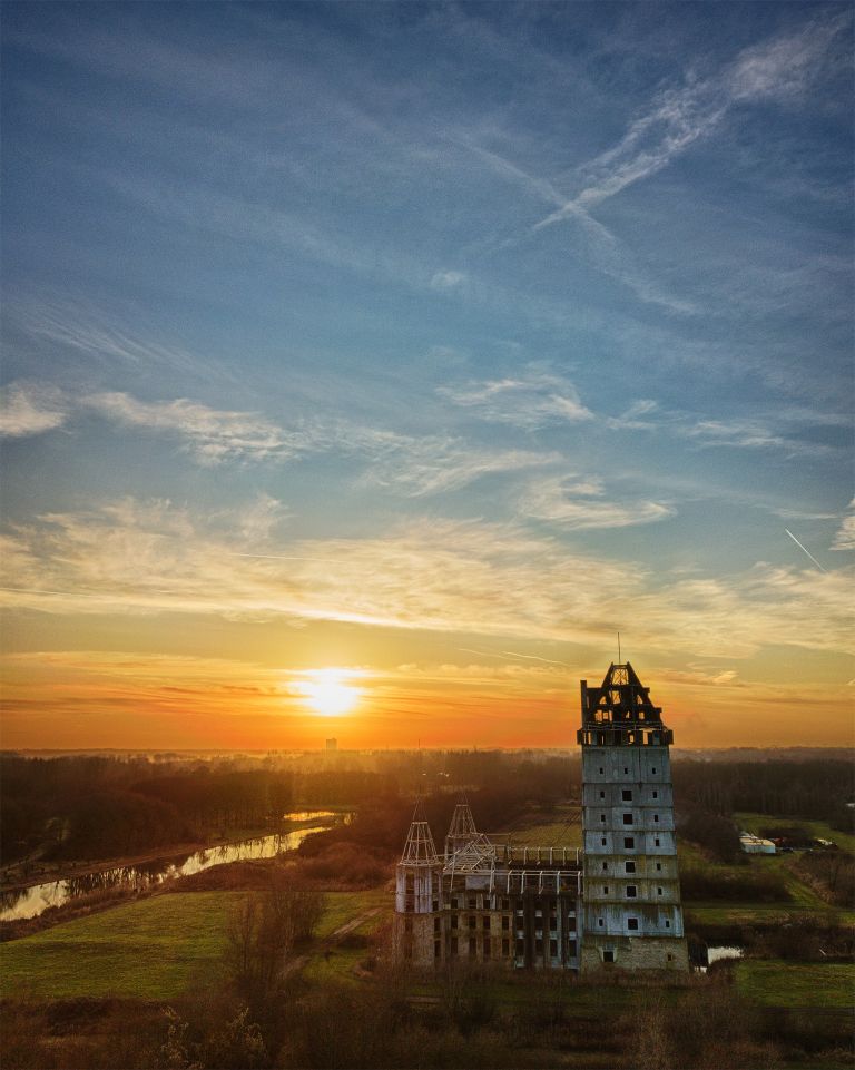 Sunset drone picture of Almere Castle