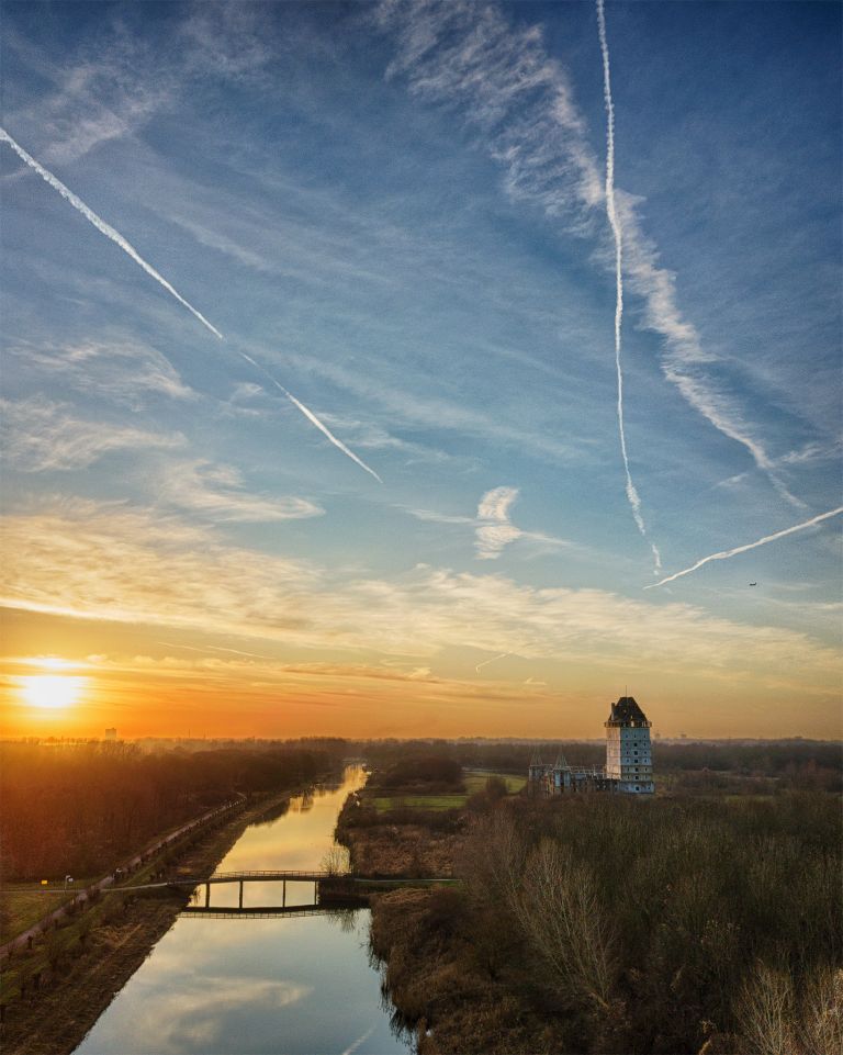 Sunset drone picture of Almere Castle