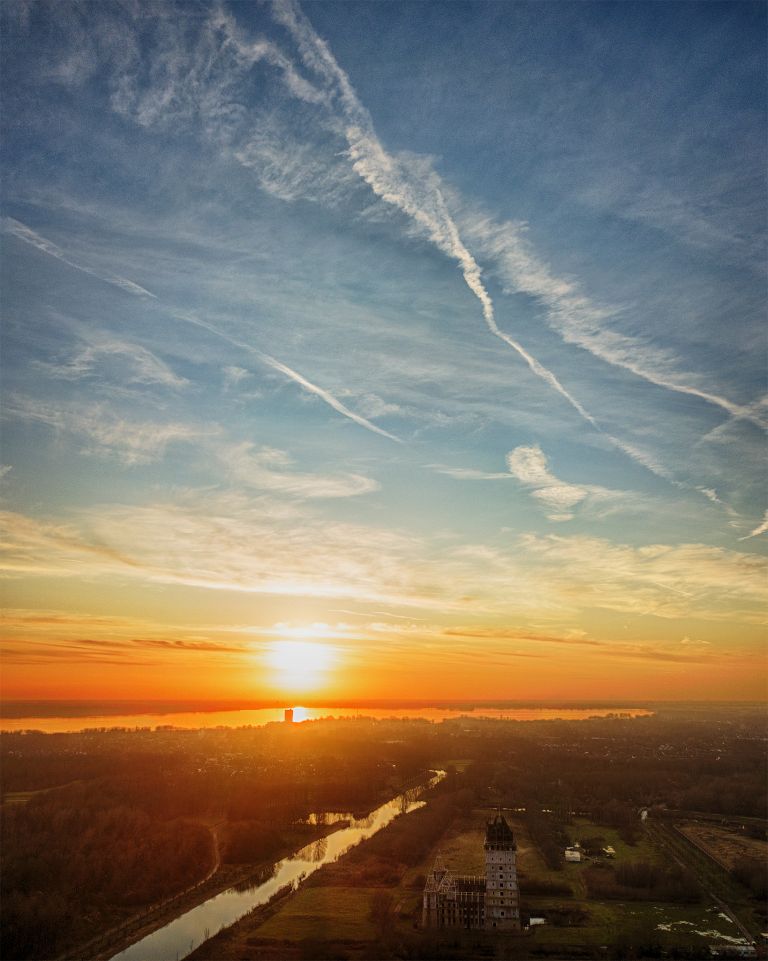 Sunset drone picture of Almere Castle