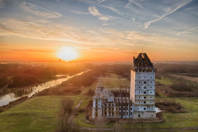 Sunset drone picture of Almere Castle