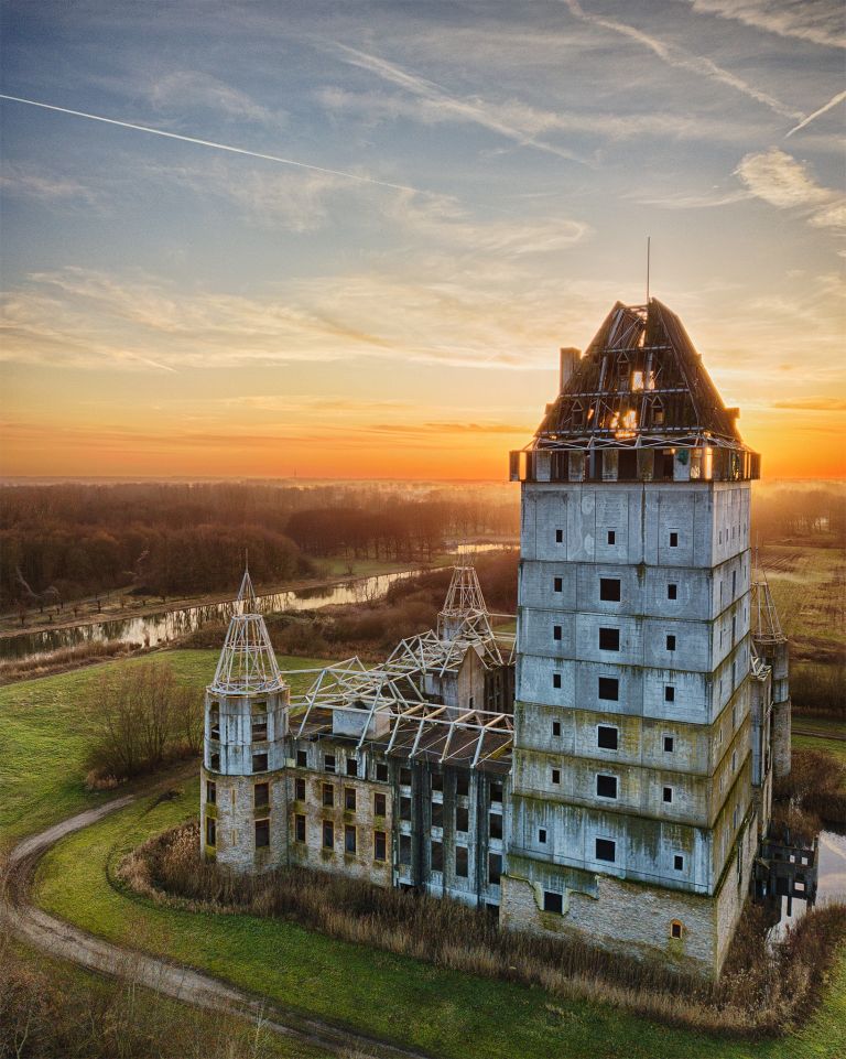 Sunset drone picture of Almere Castle