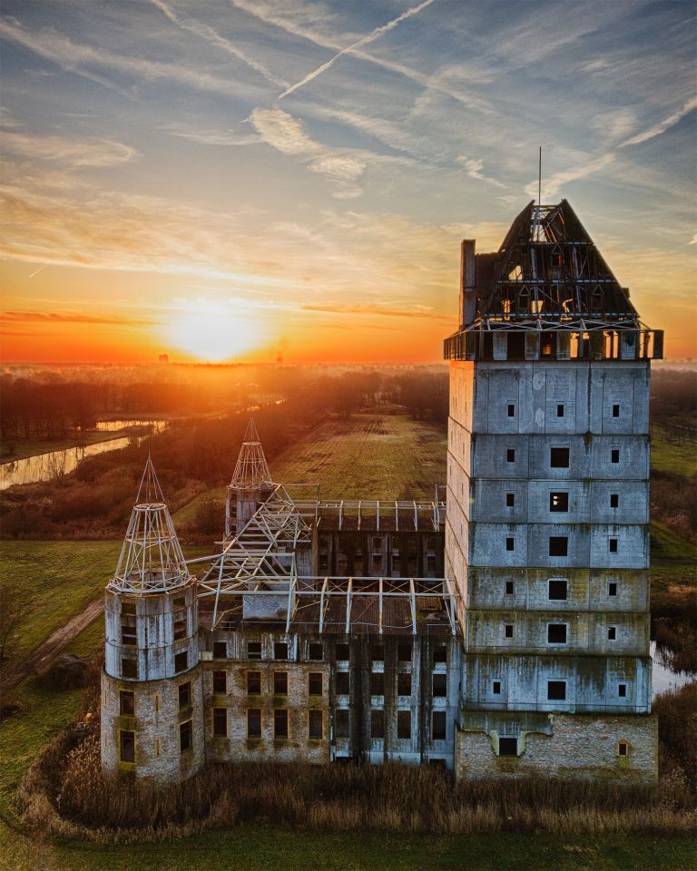 Sunset drone picture of Almere Castle