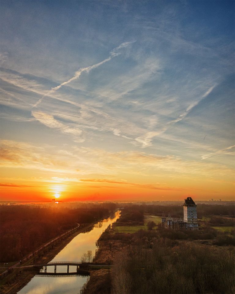 Sunset drone picture of Almere Castle