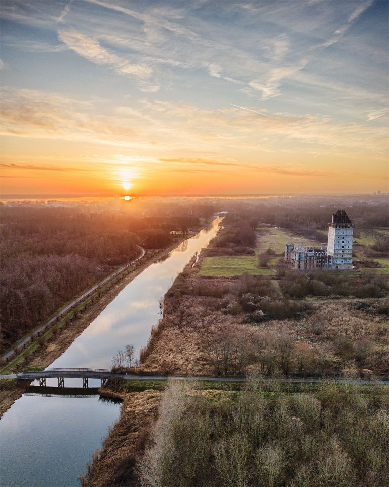 Sunset drone picture of Almere Castle