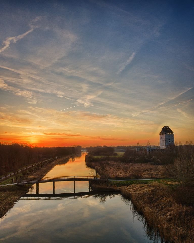 Sunset drone picture of Almere Castle