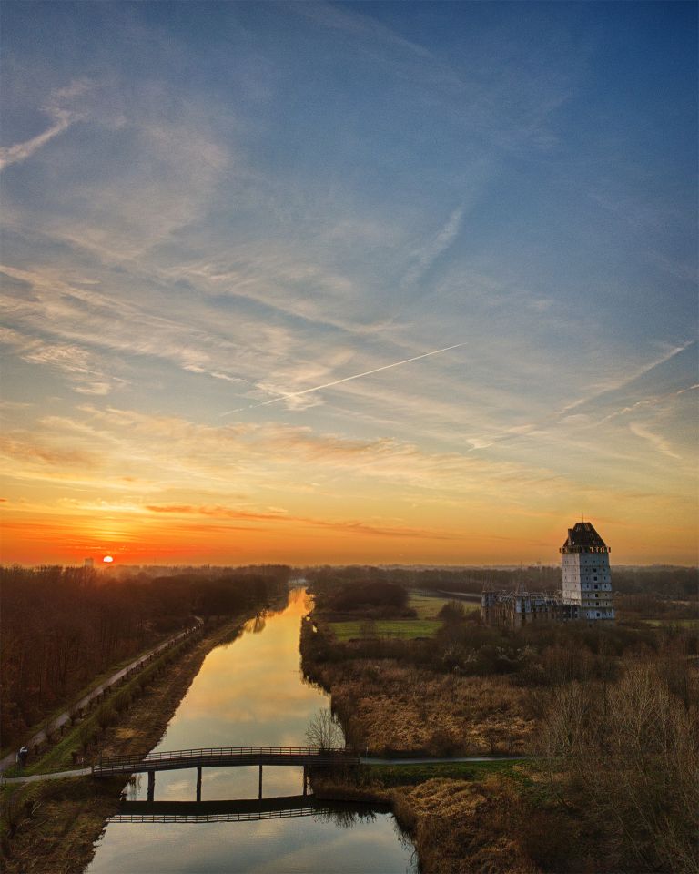 Sunset drone picture of Almere Castle