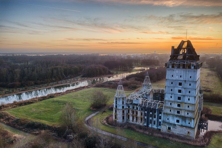 Sunset drone picture of Almere Castle