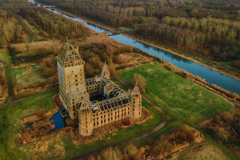 Sunset drone picture of Almere Castle