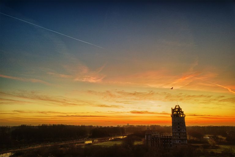 Sunset drone picture of Almere Castle