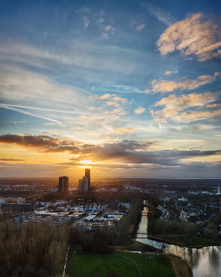 Drone sunset from lake Leeghwaterplas