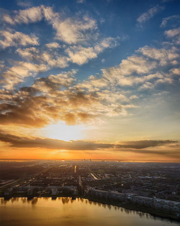 Stedenwijk in Almere by drone during sunset