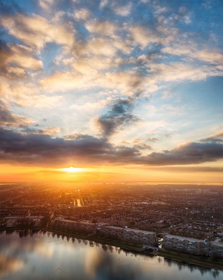 Stedenwijk in Almere by drone during sunset