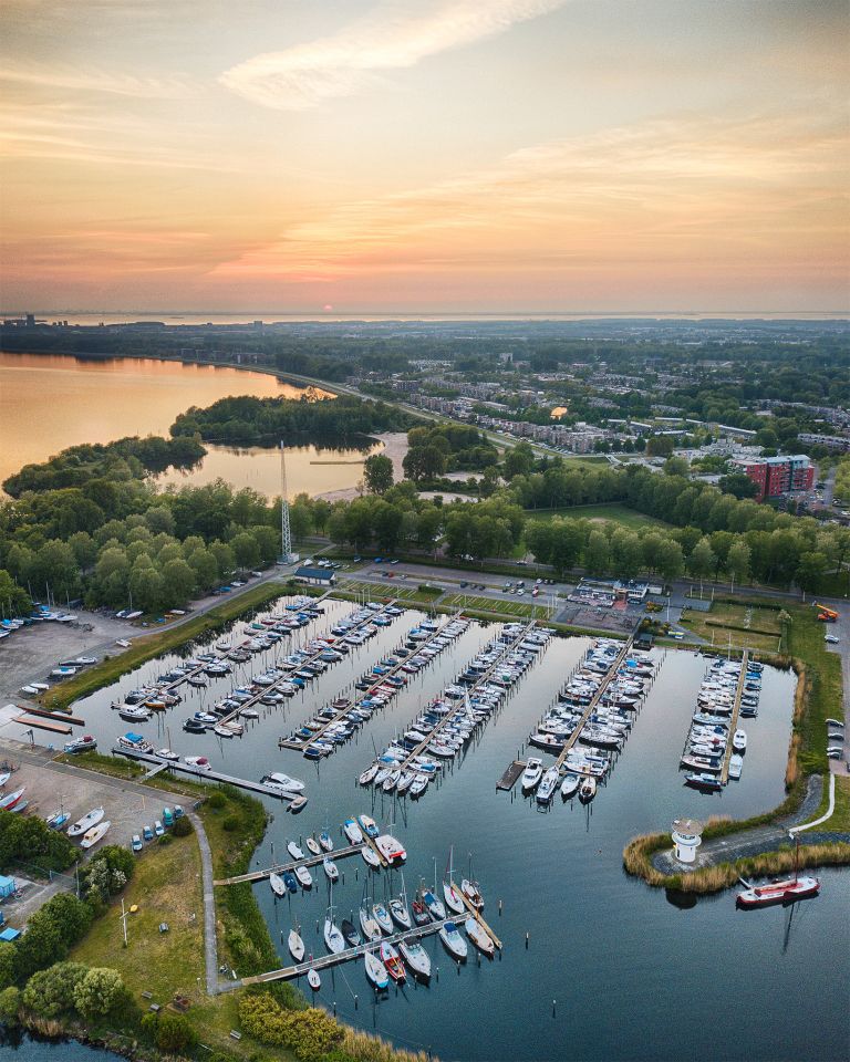 Drone sunset over lake Gooimeer