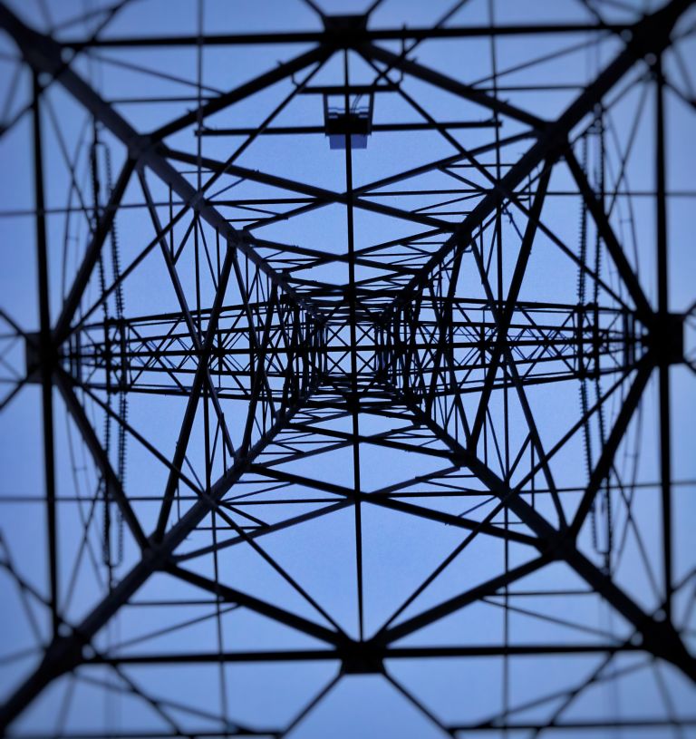 Looking up at powerlines