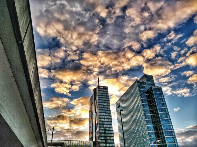 High rise of Almere during sunset